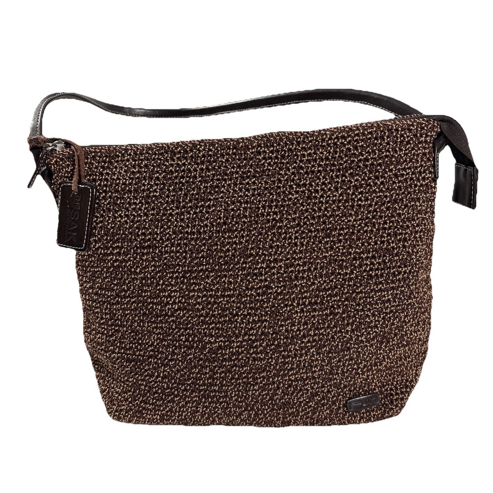 VTG Y2K The Sak Elliot Lucca Woven Knit Hobo Shoulder Bag‎ Brown Black Trim